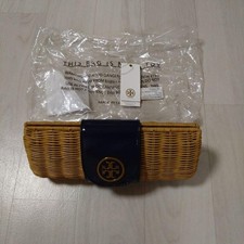 Bolsa de mão Tory Burch palha rattan tecido verão marrom marinho MBb0693 comprar usado  Enviando para Brazil