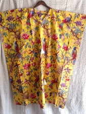 Vestido longo feminino indiano de algodão Kaftan estampado pássaro amarelo verão vestido longo maxi comprar usado  Enviando para Brazil