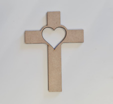 Usado, Mdf De Madeira Cruz Coração Cristão D formas Decoração Artesanato 100,150,200mm comprar usado  Enviando para Brazil