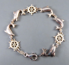 Pulseira de elos de painel de prata esterlina Golfinho inchado e roda do navio adorável! Praia, usado comprar usado  Enviando para Brazil
