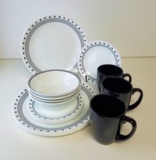 Juego de vajilla Corelle City Block 15 piezas negro blanco patrón geométrico segunda mano  Embacar hacia Mexico