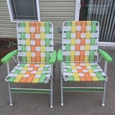 Duas cadeiras de gramado dobráveis webbed verde laranja amarelo branco acampamento piscina pátio praia comprar usado  Enviando para Brazil