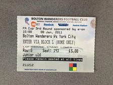 Ingresso para partida Bolton Wanderers v York City 2010-11 comprar usado  Enviando para Brazil