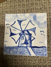 Usado, Telha cerâmica vintage portuguesa azul branca pintada à mão para moinho de vento 6 x 6" comprar usado  Enviando para Brazil