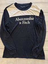 Camisa masculina Abercrombie & Fitch média preta cinza manga longa soletrar logotipo tripulação comprar usado  Enviando para Brazil