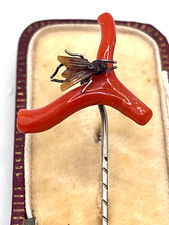 Broche/gravata antigo vitoriano novidade ramo de coral natural e chifre mosca comprar usado  Enviando para Brazil
