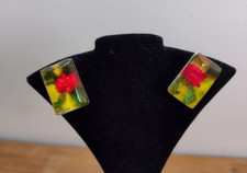 Brincos retangulares vintage grandes de prata esterlina com flores secas em resina comprar usado  Enviando para Brazil