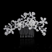 Elegante Pente de Cabelo de Casamento Nupcial Pérola Cristal Flor Folha Fascinador comprar usado  Enviando para Brazil