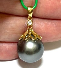 Pingente gigante de pérola verde preta pavão natural mar do Sul do Taiti 13,8 x 14,5 mm, usado comprar usado  Enviando para Brazil