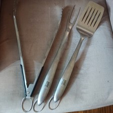 Conjunto de 3 peças de utensílios para churrasco estilo Weber espátula pinça garfo aço inoxidável comprar usado  Enviando para Brazil