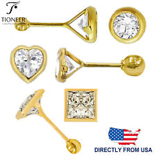 Brincos de ouro 14K com moldura redonda quadrada coração zircônia cúbica parafuso traseiro 3-6mm, usado comprar usado  Enviando para Brazil