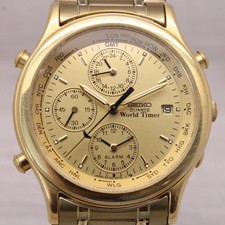 Vintage Seiko Quartz World Timer Alarme Banhado a Ouro 5T52-6A28 Funcionando Ótimo comprar usado  Enviando para Brazil