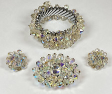 Conjunto de pulseira elástica vintage AB com miçangas tom de prata, broche de broche, brincos com clipe, usado comprar usado  Enviando para Brazil