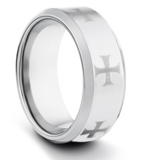 Anel de aliança de casamento masculino TungstenMasters 9 mm tungstênio prata polida ferro cruz comprar usado  Enviando para Brazil