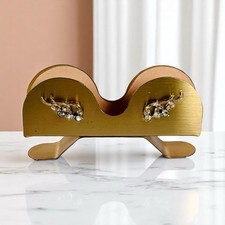 Suporte de vidro vintage anos 50 com joias tom dourado escovado olho de gato strass MCM comprar usado  Enviando para Brazil