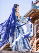 Vestido Hanfu Festival Princesa Fantasia Azul Carnaval Indiano Cosplay Fantasia comprar usado  Enviando para Brazil