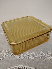 Antiga caixa de louça geladeira de vidro âmbar amarelo com nervuras depressão com tampa 8,5 x8,5 comprar usado  Enviando para Brazil