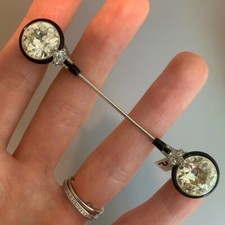 Broche de lapela jabot ônix preto e zircônia prata 925 tapete vermelho leilão de joias comprar usado  Enviando para Brazil