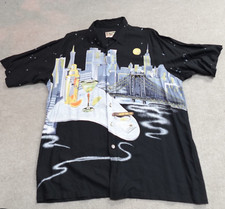 Camisa vintage Tori Richard XL preta rayon por toda parte New York Brooklyn Bridge comprar usado  Enviando para Brazil