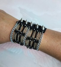 Usado, Bracelete Handmad Rocker Biker Punk Cuff "Black Riot" correntes e espinhos góticos comprar usado  Enviando para Brazil