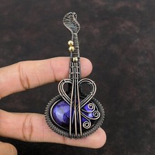 Pingente de guitarra Purple Fire labradorita cobre presente dos namorados fio embrulhado 3,94" comprar usado  Enviando para Brazil