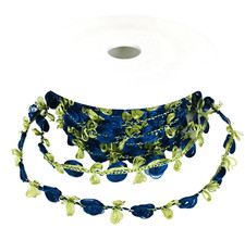Guarnição de fita alemã plana azul escuro flores e folhas verdes 22+ jardas x 5/8" de largura, usado comprar usado  Enviando para Brazil