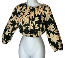 Usado, Blusa Zara Cropped Elástica Bainha Cintura S Cinza Escuro Bronzeado Laranja Floral Manga Inchada comprar usado  Enviando para Brazil
