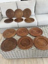 Conjunto de 4 carregadores redondos de placa de tecido de vime caixa e cano qualidade pesada boho, usado comprar usado  Enviando para Brazil