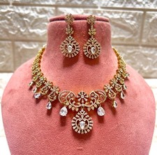 Conjunto de brincos de joias folheados a ouro indiano Bollywood CZ étnico colar AD comprar usado  Enviando para Brazil