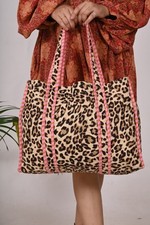 Bolsa tote de algodão com estampa de tigre indiano feita à mão boho bolsa de ombro feminina bolsa de viagem comprar usado  Enviando para Brazil