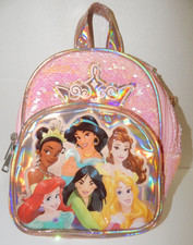 Mini Mochila Disney Princesa Ouro Glitter Brilhante 10" Bolsa Escolar Feminina, usado comprar usado  Enviando para Brazil