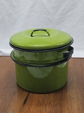 Panela de esmalte vintage 3 peças caldeira dupla com tampa verde com acabamento preto comprar usado  Enviando para Brazil