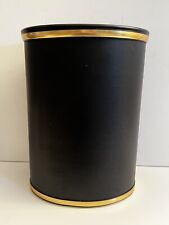 Cesta de residuos de escritorio ejecutiva vintage Kraftware imitación cuero negro y borde dorado MCM segunda mano  Embacar hacia Argentina