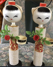Vintage Ise-Shima Kokeshi Bonecas Showa Retro Decoração de Pérolas Par Japão 24cm de Altura comprar usado  Enviando para Brazil