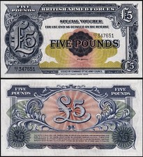 Gran Bretaña, Reino Unido Fuerza Armada 5 libras 1948, UNC, P-M23, marca de agua segunda mano  Embacar hacia Mexico