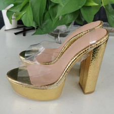 Sandálias femininas plataforma alça no tornozelo salto robusto biqueira redonda sapatos de festa EUA 5-20 comprar usado  Enviando para Brazil