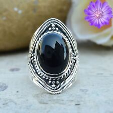 Anel de prata esterlina 925 com pedra preciosa ônix preto feito à mão para presente comprar usado  Enviando para Brazil