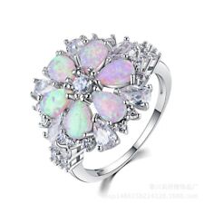 Anel feminino prata topázio branco opala fogo em forma de flor casamento pedras preciosas tamanho 6-10 EUA, usado comprar usado  Enviando para Brazil