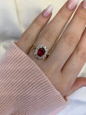Anel de noivado de ouro amarelo sólido 14K rubi vermelho natural e diamante 3,40 quilates comprar usado  Enviando para Brazil