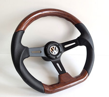 Volante serve para VW madeira fundo plano preto Golf Passat Mk1 Mk2 77-88" comprar usado  Enviando para Brazil