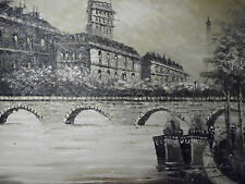  Lienzo pintura al óleo parís negro blanco paisaje urbano francés contemporáneo original segunda mano  Embacar hacia Mexico