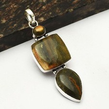 Pingente de pedra preciosa étnica feita à mão com jaspe oceânico olho de tigre 3,2" AP-83731 comprar usado  Enviando para Brazil