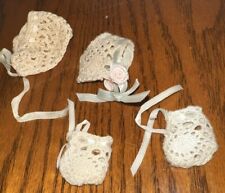 "BOTINES CROCHETED vintage y 2 capós para muñeca bebé pequeña cabeza de 1""" segunda mano  Embacar hacia Argentina