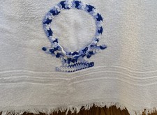 Toalha de banho vintage branca franja pano de rosto cesta de crochê azul acabamento de borda de crochê comprar usado  Enviando para Brazil