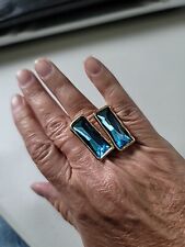 Anel estilo uno de 50 ouro retangular pilha dupla cristal azul caribenho tamanho 7 comprar usado  Enviando para Brazil
