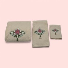 Conjunto de toalhas de banho rosa Bathworks floral cetim aplique bordado vintage 3 peças comprar usado  Enviando para Brazil