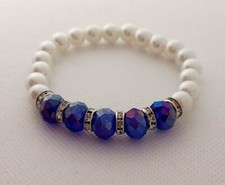 Pulseira feminina de vidro branco pérola e cristal azul real comprar usado  Enviando para Brazil