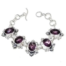 "Pulsera de joyería de plata esterlina 925 de amatista púrpura hecha a mano talla 7-8" segunda mano  Embacar hacia Mexico