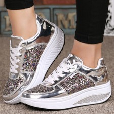 Tênis Feminino Antiderrapante Couro Metálico Glitter Moda Sapatos de Caminhada, usado comprar usado  Enviando para Brazil