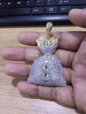 Colar pingente bolsa dinheiro moissanita real 1,50 ct folheado a ouro amarelo 14K prata comprar usado  Enviando para Brazil